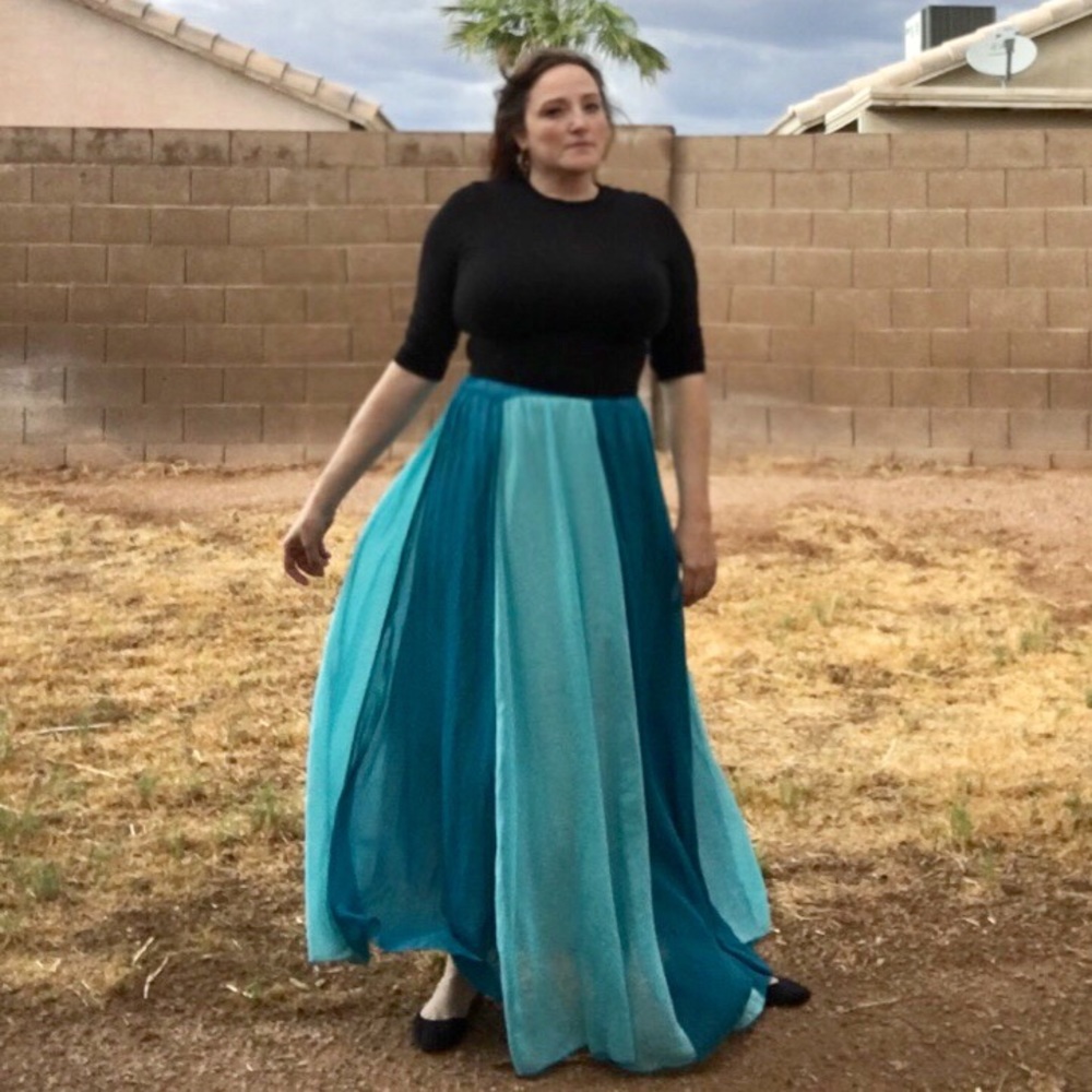 Blue and aquamarine stripped maxi skirt